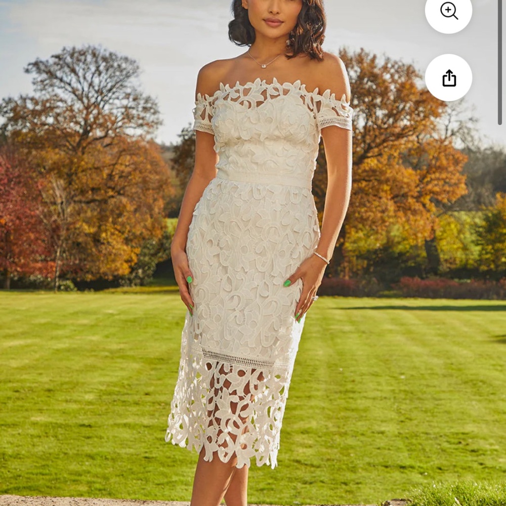 Chi Chi London Bridal Collection Bardot Premium Lace Bodycon Dress - White